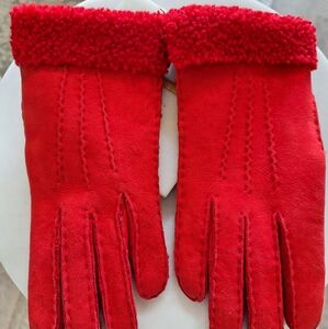 Elegant Red Women's Gloves- Suede Leather